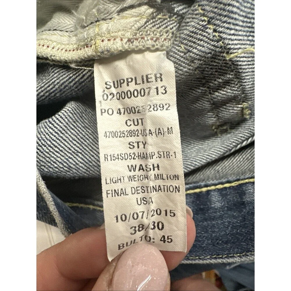Polo Ralph Lauren Hampton Straight Jeans Mens 38x30 Blue Denim Whiskering Preppy